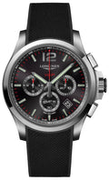 Longines Conquest V.H.P. Chronograph Stainless Steel Black Dial Black Rubber Strap Perpetual Calendar Date Quartz Mens Watch L3.727.4.56.9 wholesalehk.shop