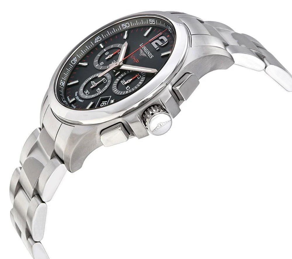 Longines Conquest V.H.P. Chronograph Stainless Steel Black Dial Perpetual Calendar Date Quartz Mens Watch L3.717.4.56.6 wholesalehk.shop