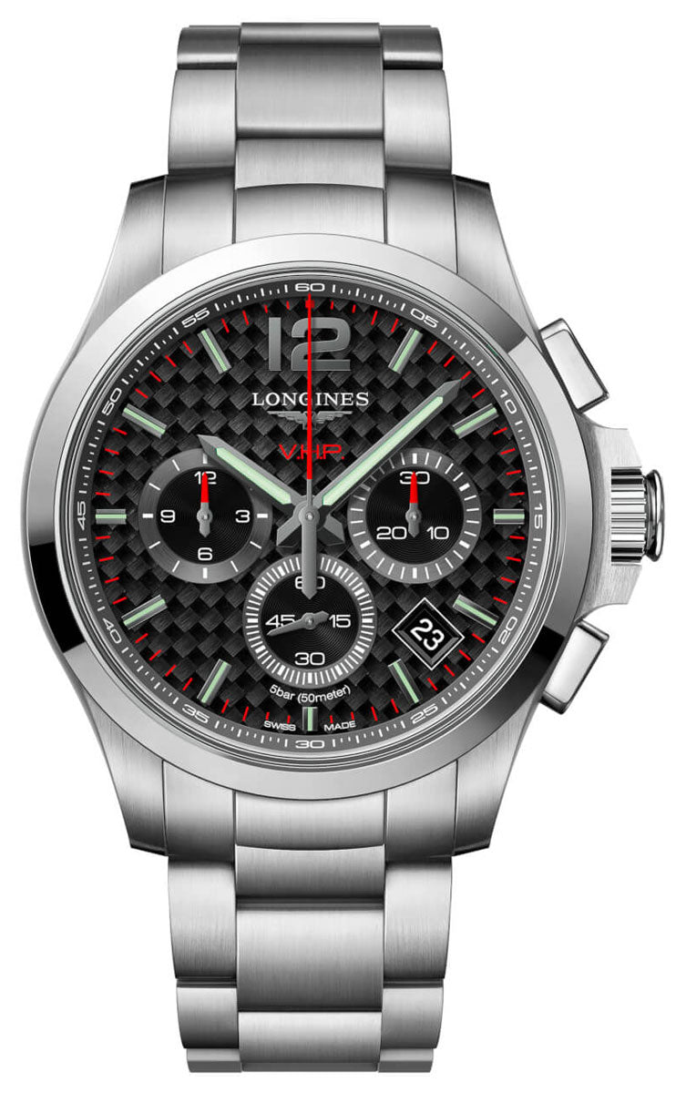 Longines Conquest V.H.P. Chronograph Stainless Steel Black Dial Perpetual Calendar Date Quartz Mens Watch L3.717.4.66.6 wholesalehk.shop