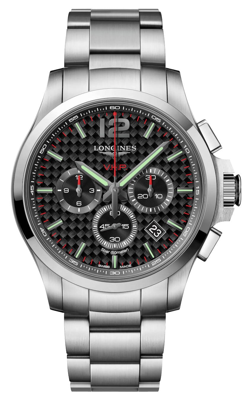 Longines Conquest V.H.P. Chronograph Stainless Steel Black Dial Perpetual Calendar Date Quartz Mens Watch L3.727.4.66.6 wholesalehk.shop