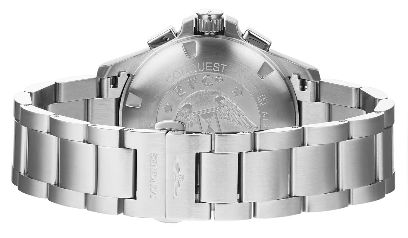 Longines Conquest V.H.P. Chronograph Stainless Steel Blue Dial Perpetual Calendar Date Quartz Mens Watch L3.717.4.96.6 wholesalehk.shop