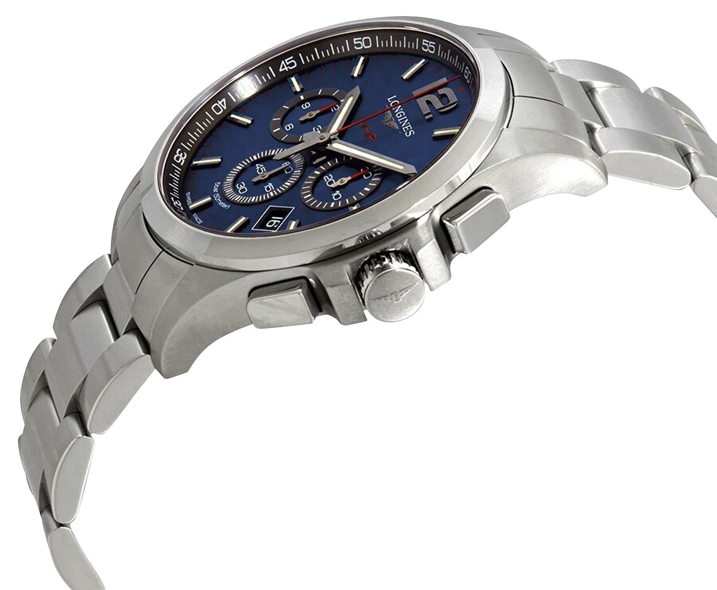 Longines Conquest V.H.P. Chronograph Stainless Steel Blue Dial Perpetual Calendar Date Quartz Mens Watch L3.727.4.96.6 wholesalehk.shop