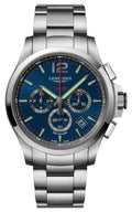 Longines Conquest V.H.P. Chronograph Stainless Steel Blue Dial Perpetual Calendar Date Quartz Mens Watch L3.727.4.96.6 wholesalehk.shop