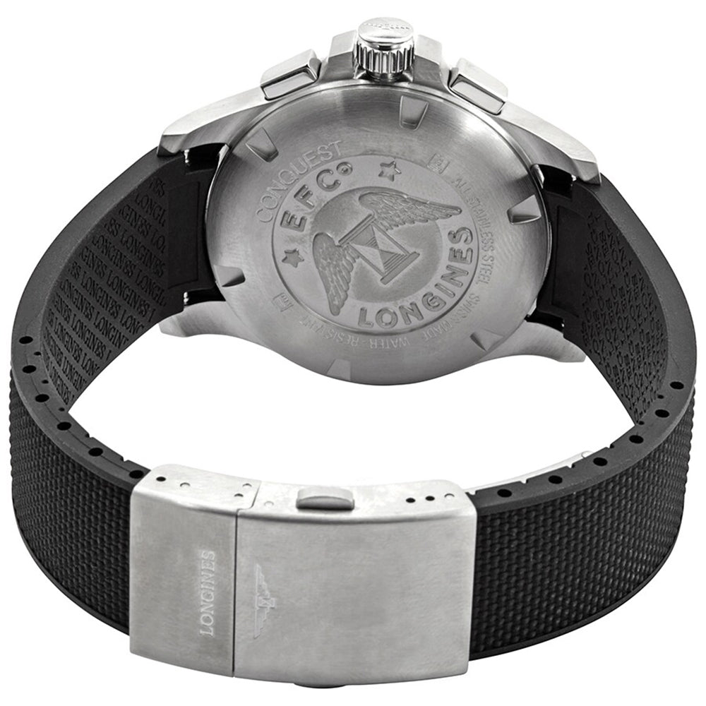 Longines Conquest V.H.P. Chronograph Stainless Steel Silver Dial Black Rubber Strap Perpetual Calendar Date Quartz Mens Watch L3.717.4.76.9 wholesalehk.shop