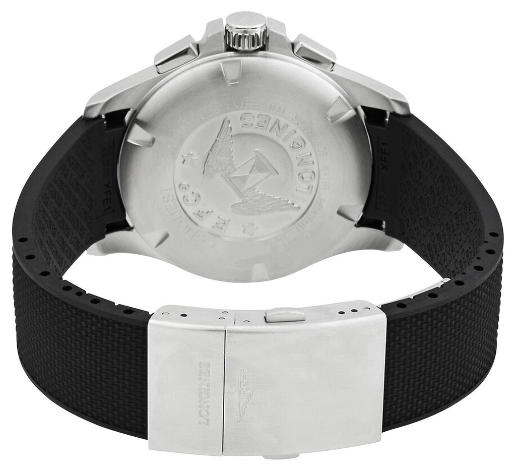 Longines Conquest V.H.P. Chronograph Stainless Steel Silver Dial Black Rubber Strap Perpetual Calendar Date Quartz Mens Watch L3.727.4.76.9 wholesalehk.shop