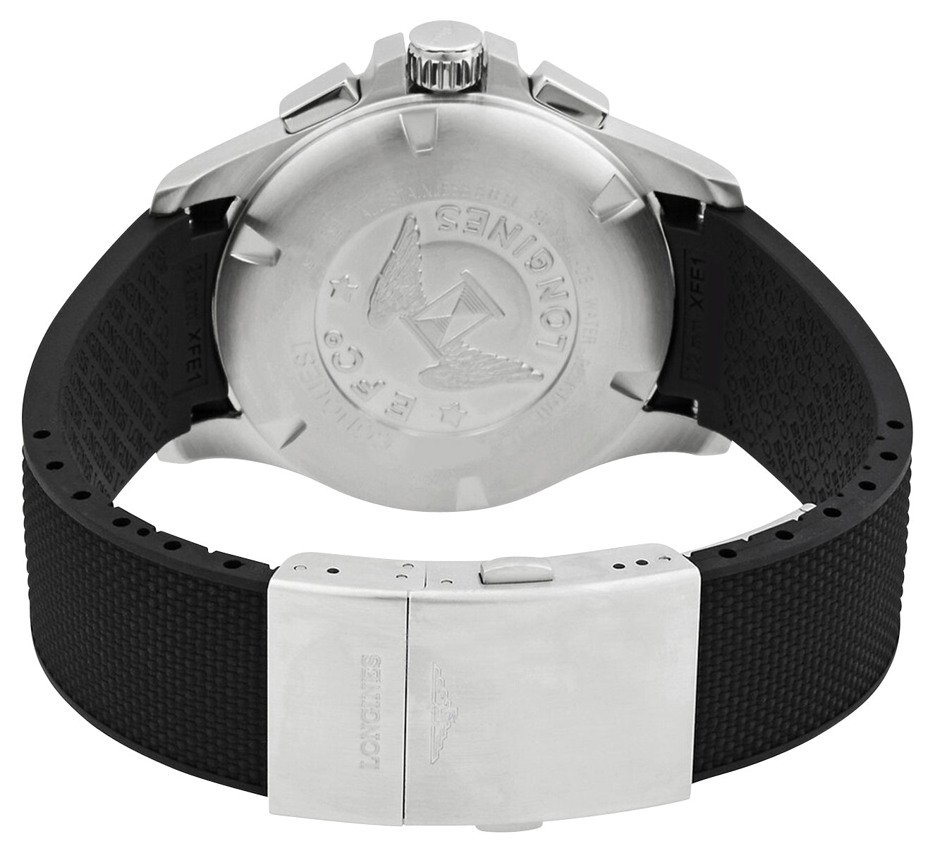 Longines Conquest V.H.P. Chronograph Stainless Steel Silver Dial Black Rubber Strap Perpetual Calendar Date Quartz Mens Watch L3.727.4.76.9 wholesalehk.shop