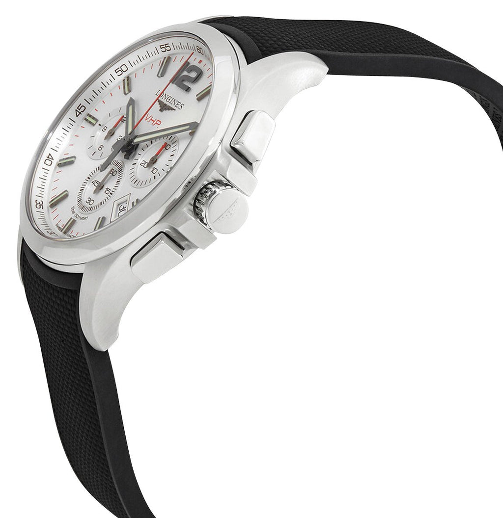 Longines Conquest V.H.P. Chronograph Stainless Steel Silver Dial Black Rubber Strap Perpetual Calendar Date Quartz Mens Watch L3.727.4.76.9 wholesalehk.shop