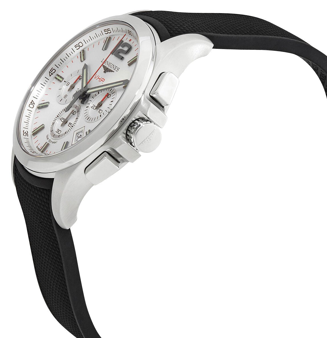 Longines Conquest V.H.P. Chronograph Stainless Steel Silver Dial Black Rubber Strap Perpetual Calendar Date Quartz Mens Watch L3.727.4.76.9 wholesalehk.shop