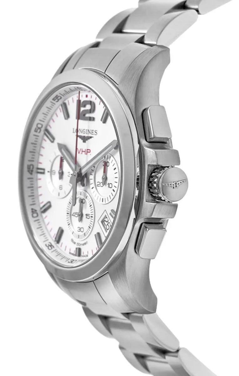 Longines Conquest V.H.P. Chronograph Stainless Steel Silver Dial Perpetual Calendar Date Quartz Mens Watch L3.717.4.76.6 wholesalehk.shop