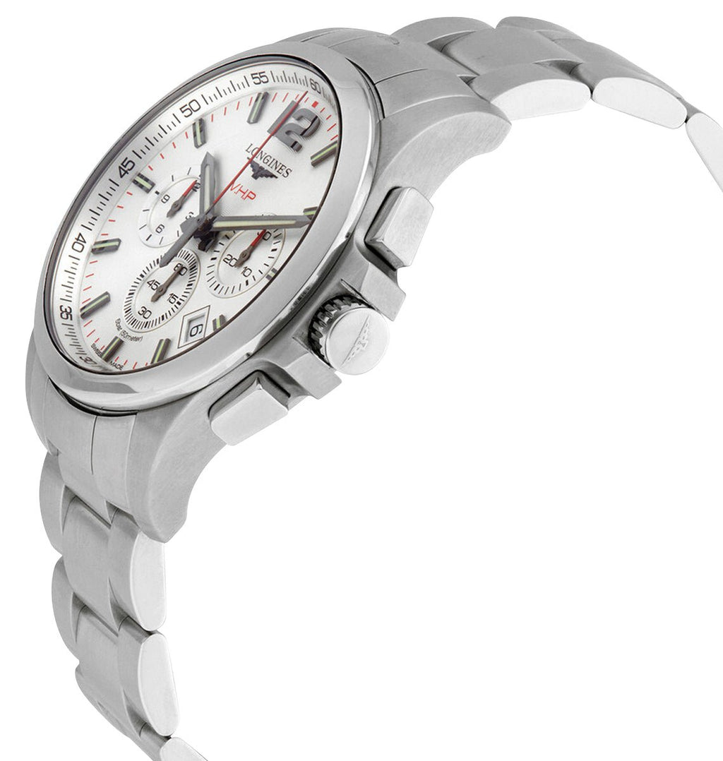 Longines Conquest V.H.P. Chronograph Stainless Steel Silver Dial Perpetual Calendar Date Quartz Mens Watch L3.727.4.76.6 wholesalehk.shop