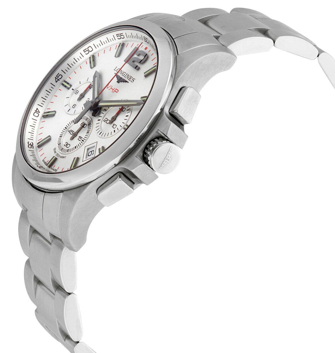 Longines Conquest V.H.P. Chronograph Stainless Steel Silver Dial Perpetual Calendar Date Quartz Mens Watch L3.727.4.76.6 wholesalehk.shop