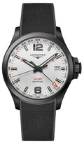 Longines Conquest V.H.P. GMT Black PVD Black Rubber Strap Silver Dial Perpetual Calendar Date Quartz Mens Watch L3.728.2.76.9 wholesalehk.shop