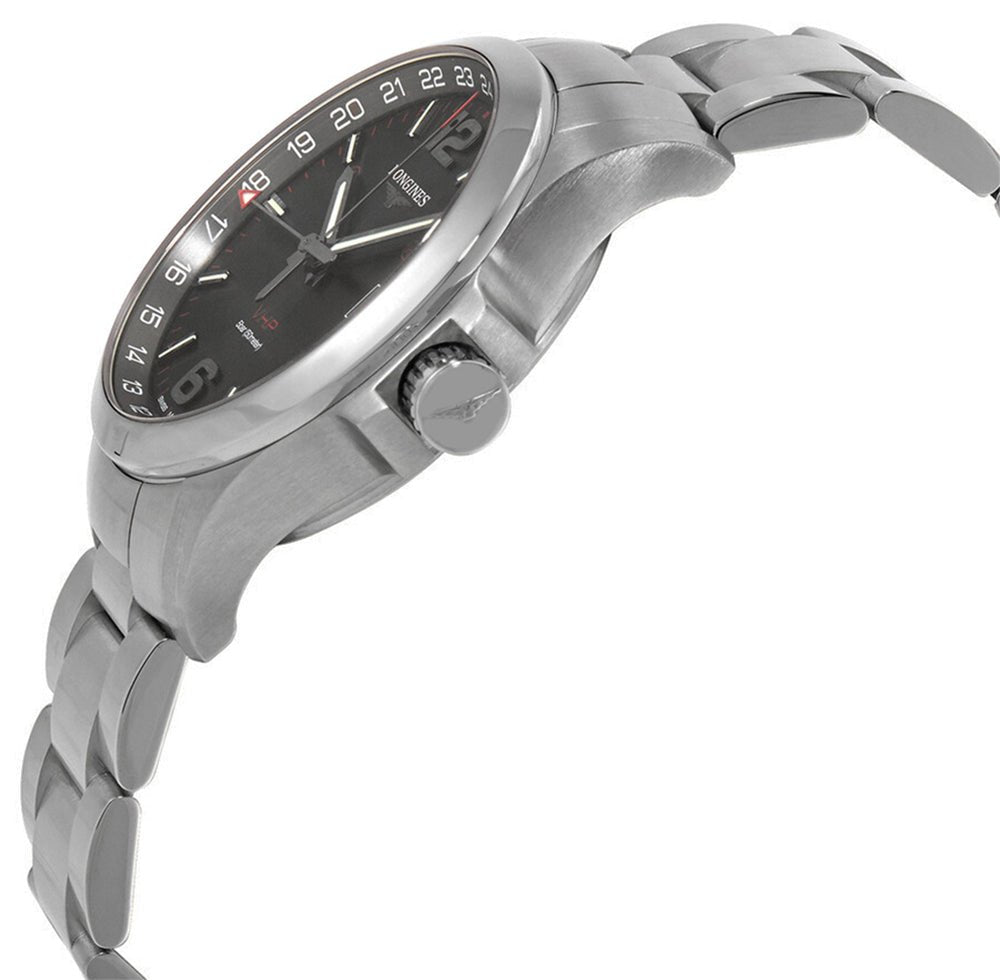 Longines Conquest V.H.P. GMT Stainless Steel Black Dial Perpetual Calendar Date Quartz Mens Watch L3.728.4.56.6 wholesalehk.shop