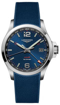 Longines Conquest V.H.P. GMT Stainless Steel Blue Dial Blue Rubber Strap Perpetual Calendar Date Quartz Mens Watch L3.728.4.96.9 wholesalehk.shop
