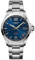 Longines Conquest V.H.P. GMT Stainless Steel Blue Dial Perpetual Calendar Date Quartz Mens Watch L3.728.4.96.6 wholesalehk.shop