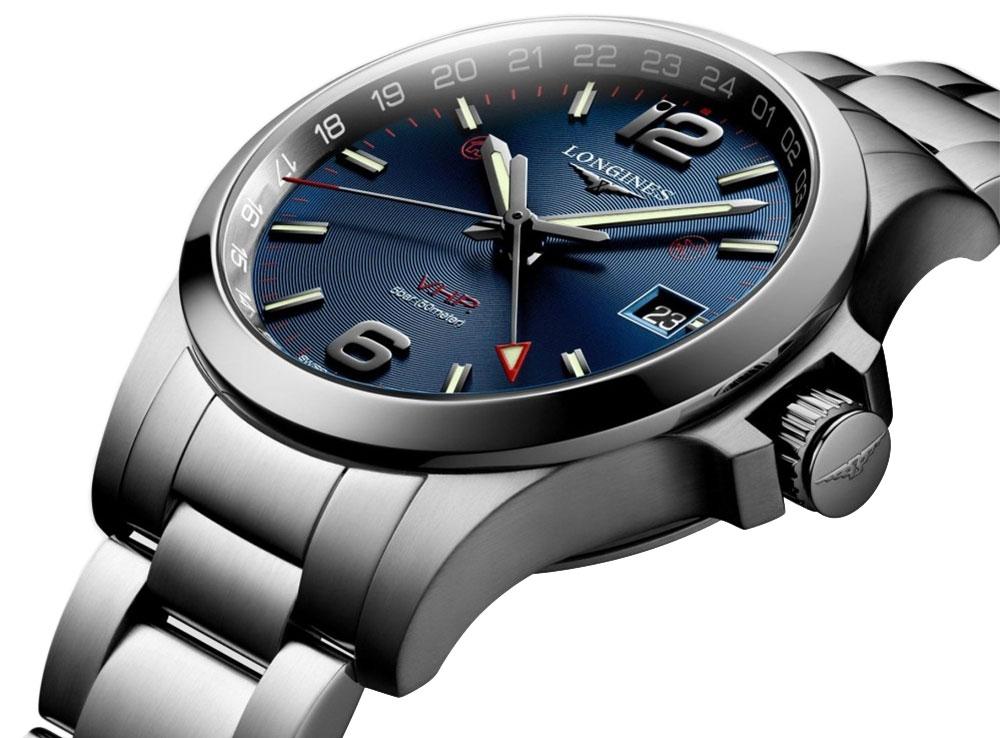 Longines Conquest V.H.P. GMT Stainless Steel Blue Dial Perpetual Calendar Date Quartz Mens Watch L3.728.4.96.6 wholesalehk.shop