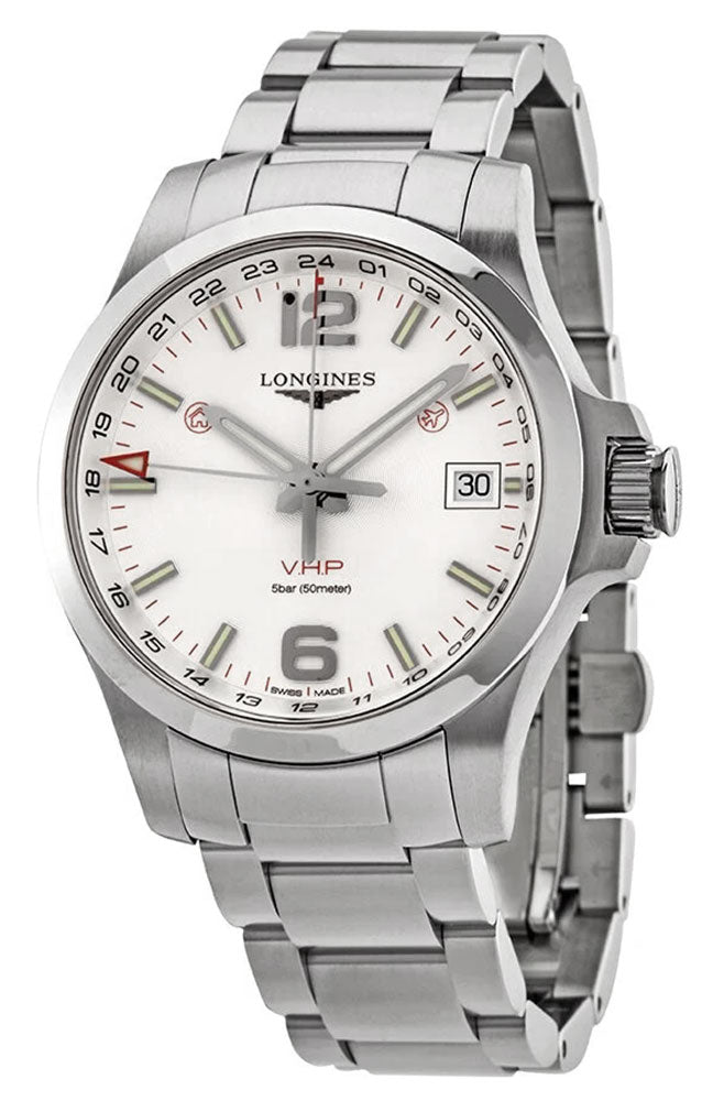Longines Conquest V.H.P. GMT Stainless Steel Silver Dial Date Quartz Mens Watch L3.718.4.76.6 wholesalehk.shop