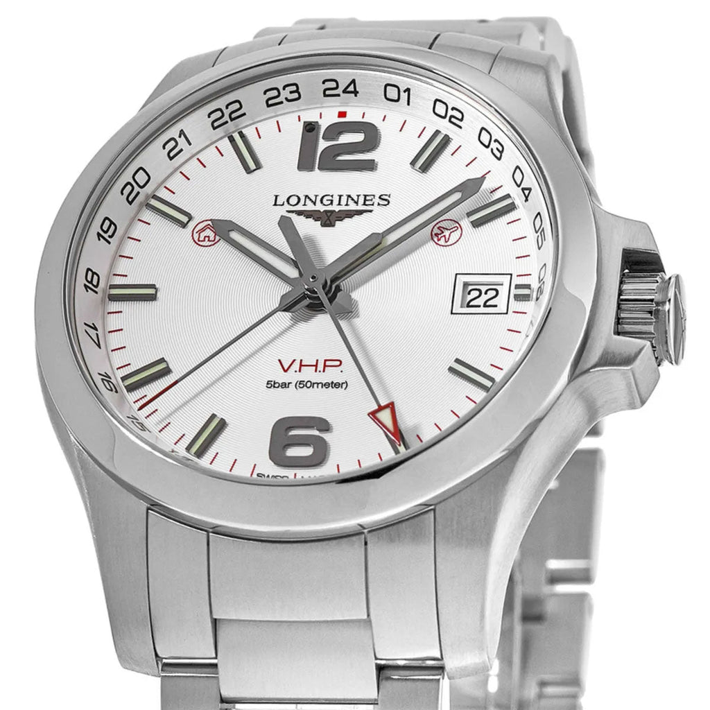 Longines Conquest V.H.P. GMT Stainless Steel Silver Dial Date Quartz Mens Watch L3.718.4.76.6 wholesalehk.shop