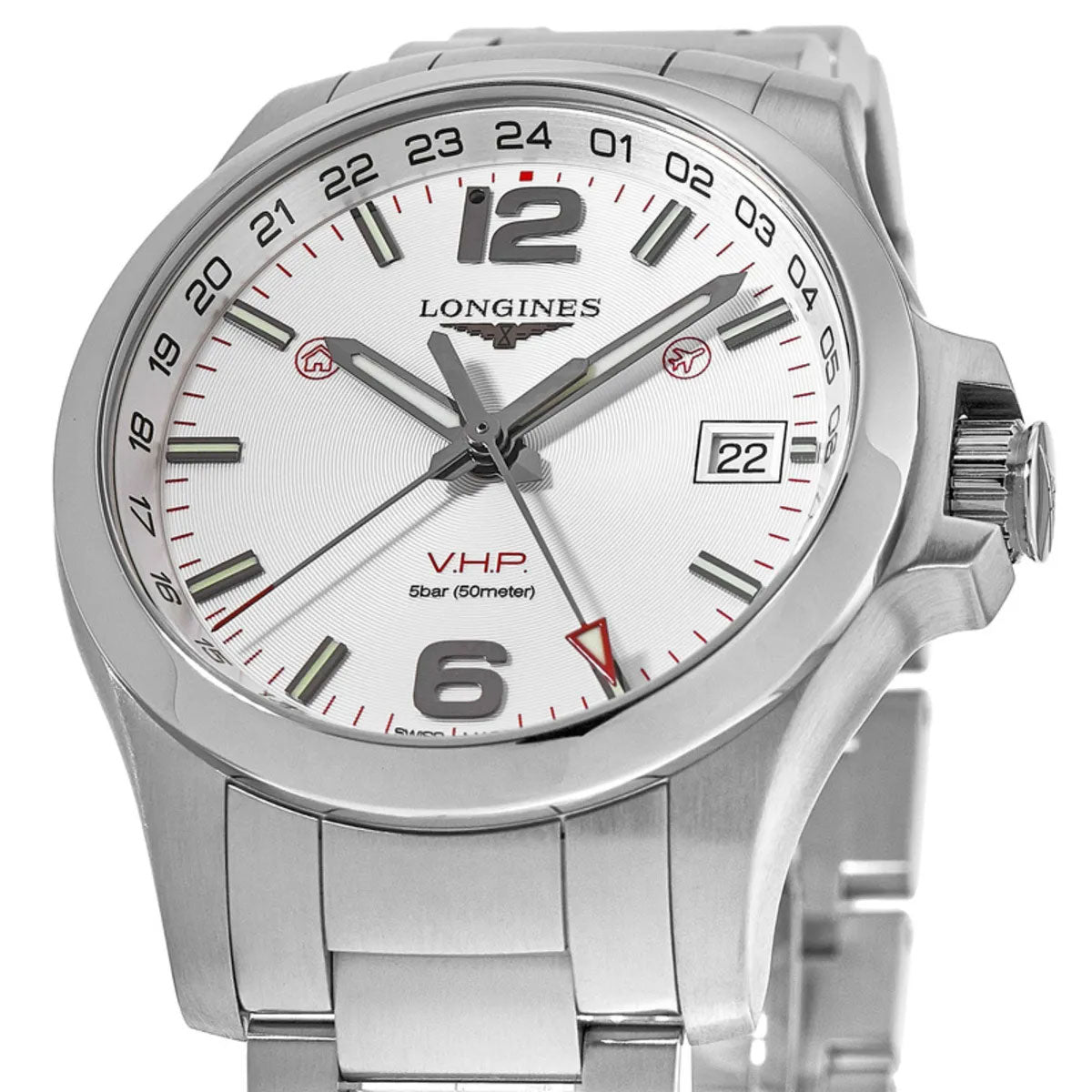 Longines Conquest V.H.P. GMT Stainless Steel Silver Dial Date Quartz Mens Watch L3.718.4.76.6 wholesalehk.shop