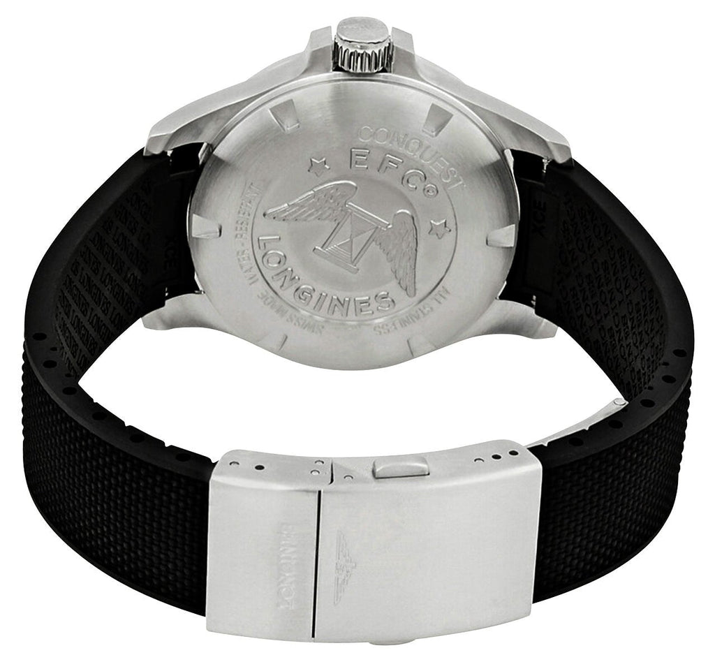 Longines Conquest V.H.P. Stainless Steel Black Dial Black Rubber Strap Perpetual Calendar Date Quartz Mens Watch L3.716.4.56.9 wholesalehk.shop