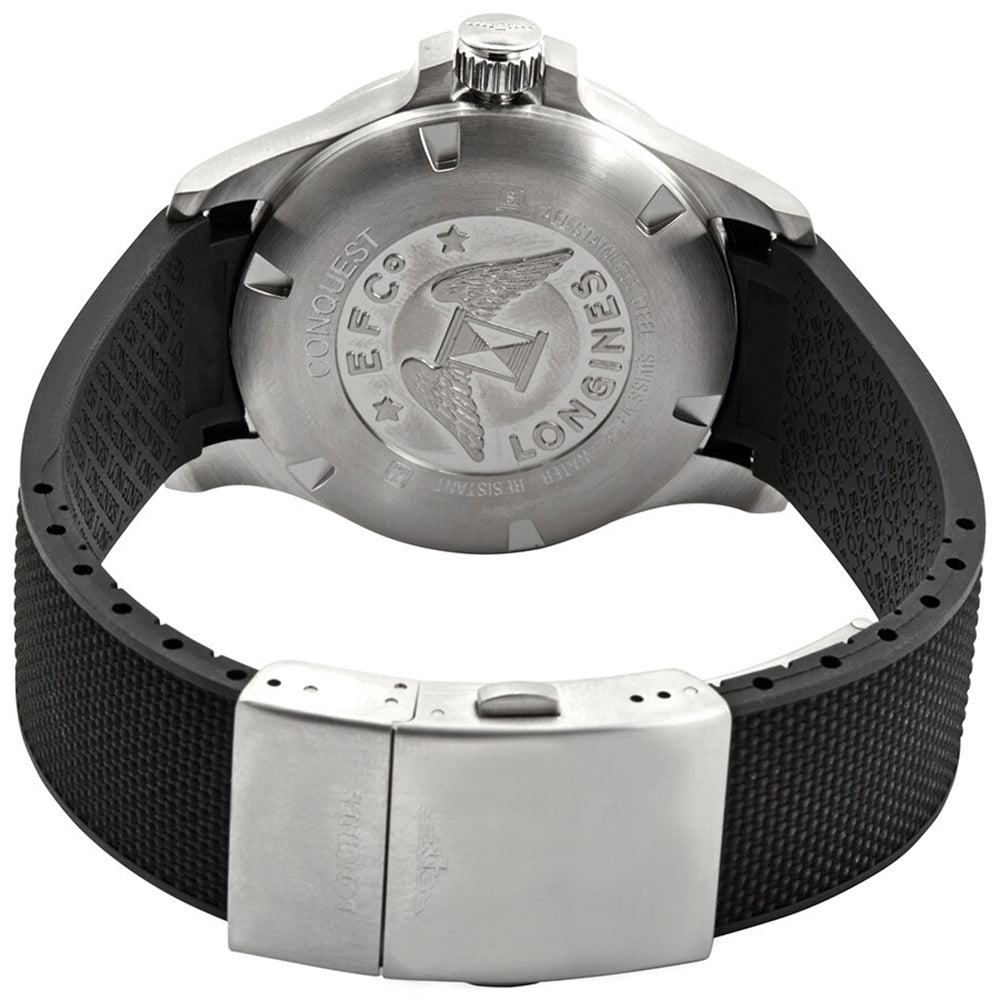 Longines Conquest V.H.P. Stainless Steel Black Dial Black Rubber Strap Perpetual Calendar Date Quartz Mens Watch L3.726.4.56.9 wholesalehk.shop