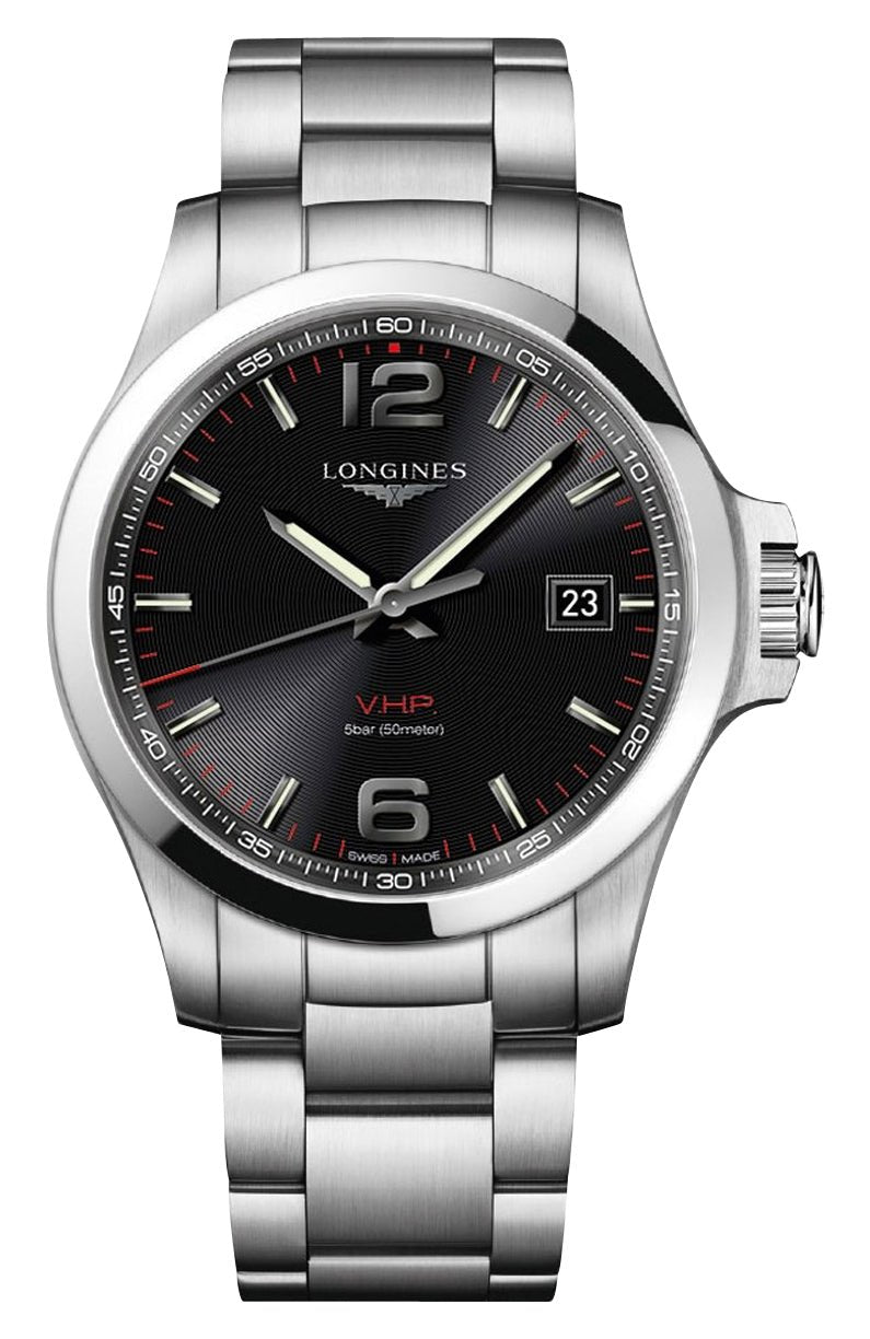 Longines Conquest V.H.P. Stainless Steel Black Dial Perpetual Calendar Date Quartz Mens Watch L3.726.4.56.6 wholesalehk.shop