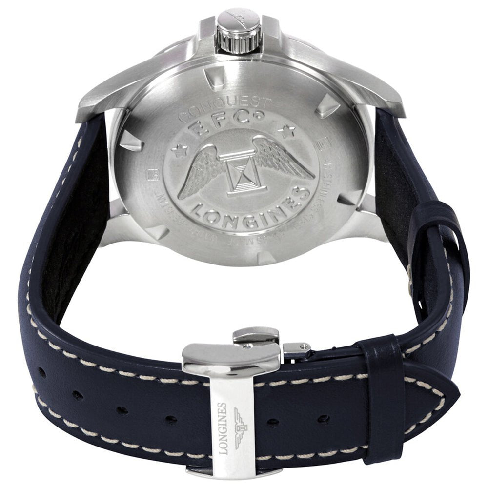 Longines Conquest V.H.P. Stainless Steel Blue Dial Blue Leather Strap Perpetual Calendar Date Quartz Mens Watch L3.716.4.96.0 wholesalehk.shop