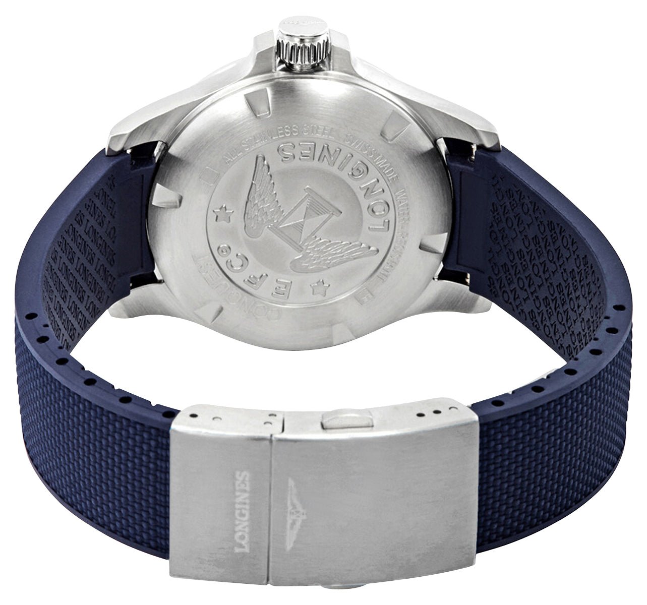 Longines Conquest V.H.P. Stainless Steel Blue Dial Blue Rubber Strap Perpetual Calendar Date Quartz Mens Watch L3.716.4.96.9 wholesalehk.shop