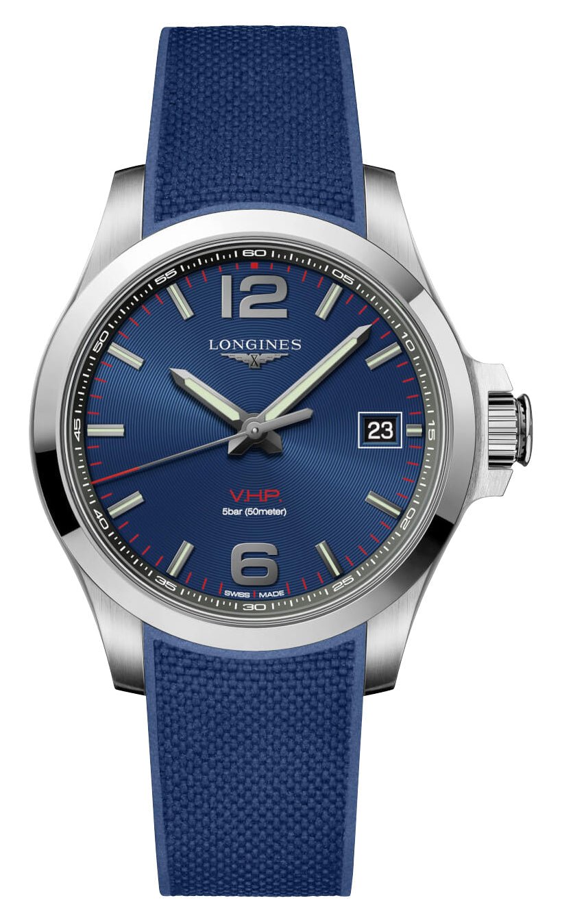 Longines Conquest V.H.P. Stainless Steel Blue Dial Blue Rubber Strap Perpetual Calendar Date Quartz Mens Watch L3.716.4.96.9 wholesalehk.shop