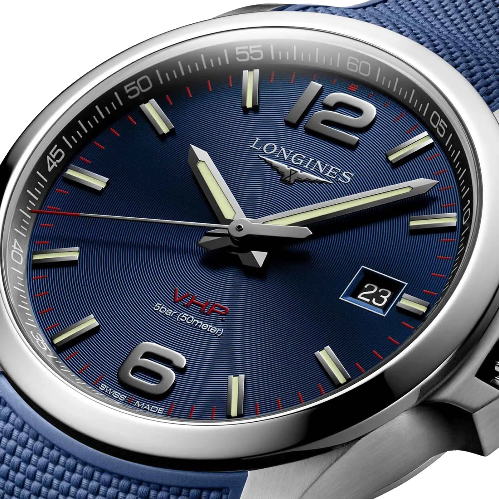 Longines Conquest V.H.P. Stainless Steel Blue Dial Blue Rubber Strap Perpetual Calendar Date Quartz Mens Watch L3.726.4.96.9 wholesalehk.shop