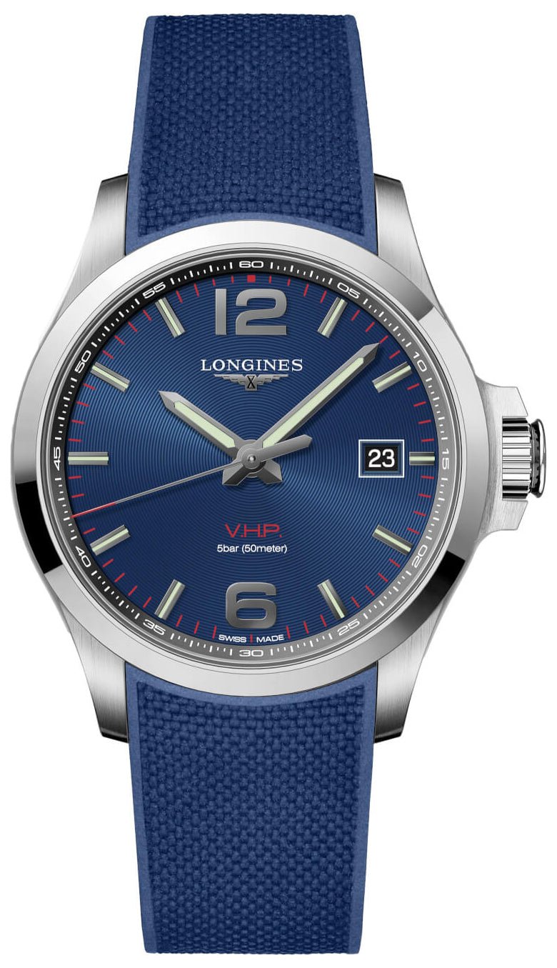 Longines Conquest V.H.P. Stainless Steel Blue Dial Blue Rubber Strap Perpetual Calendar Date Quartz Mens Watch L3.726.4.96.9 wholesalehk.shop
