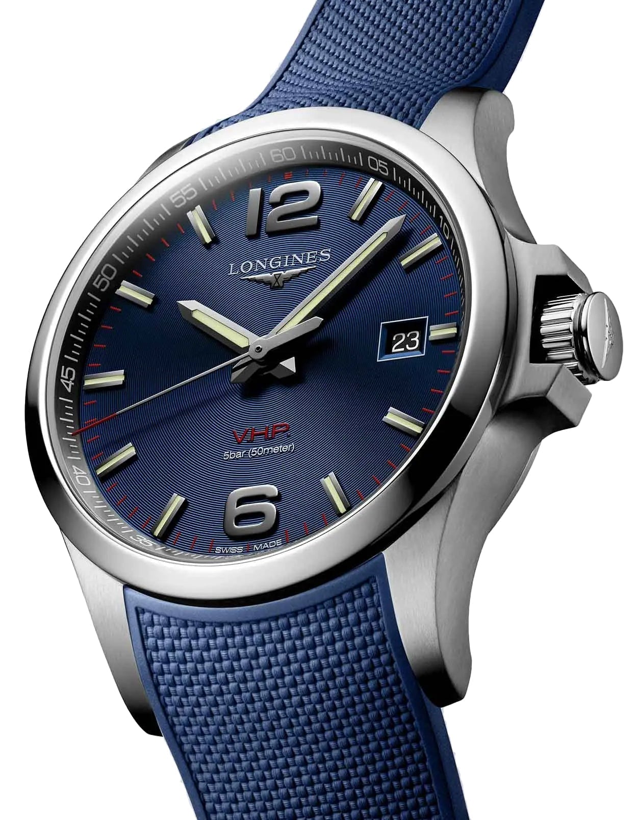 Longines Conquest V.H.P. Stainless Steel Blue Dial Blue Rubber Strap Perpetual Calendar Date Quartz Mens Watch L3.726.4.96.9 wholesalehk.shop