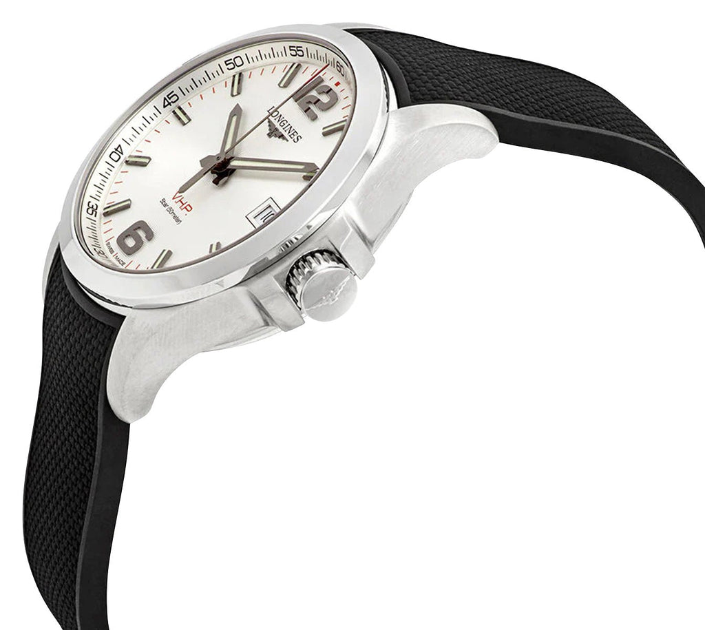 Longines Conquest V.H.P. Stainless Steel Silver Dial Black Rubber Strap Perpetual Calendar Date Quartz Mens Watch L3.716.4.76.9 wholesalehk.shop