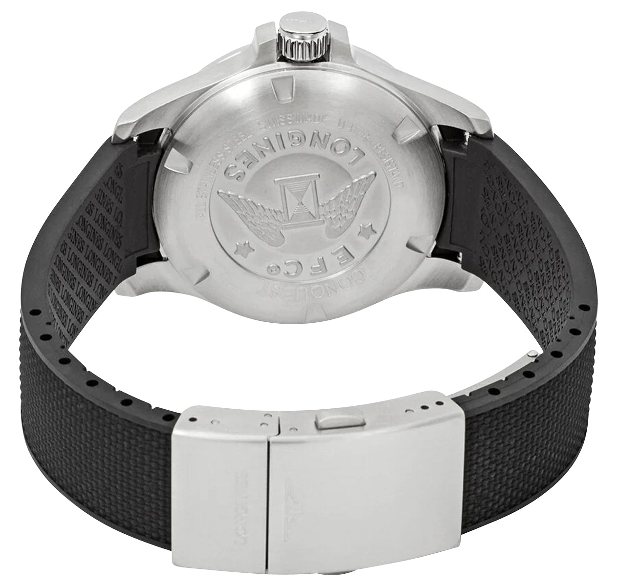 Longines Conquest V.H.P. Stainless Steel Silver Dial Black Rubber Strap Perpetual Calendar Date Quartz Mens Watch L3.716.4.76.9 wholesalehk.shop