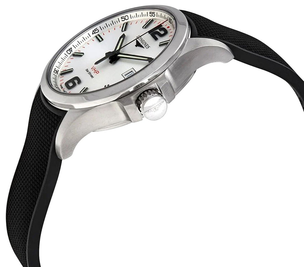 Longines Conquest V.H.P. Stainless Steel Silver Dial Black Rubber Strap Perpetual Calendar Date Quartz Mens Watch L3.726.4.76.9 wholesalehk.shop