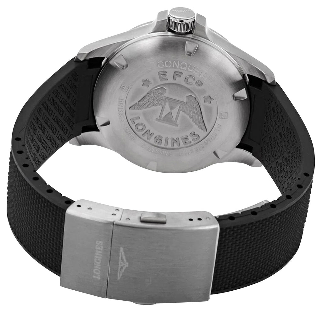 Longines Conquest V.H.P. Stainless Steel Silver Dial Black Rubber Strap Perpetual Calendar Date Quartz Mens Watch L3.726.4.76.9 wholesalehk.shop