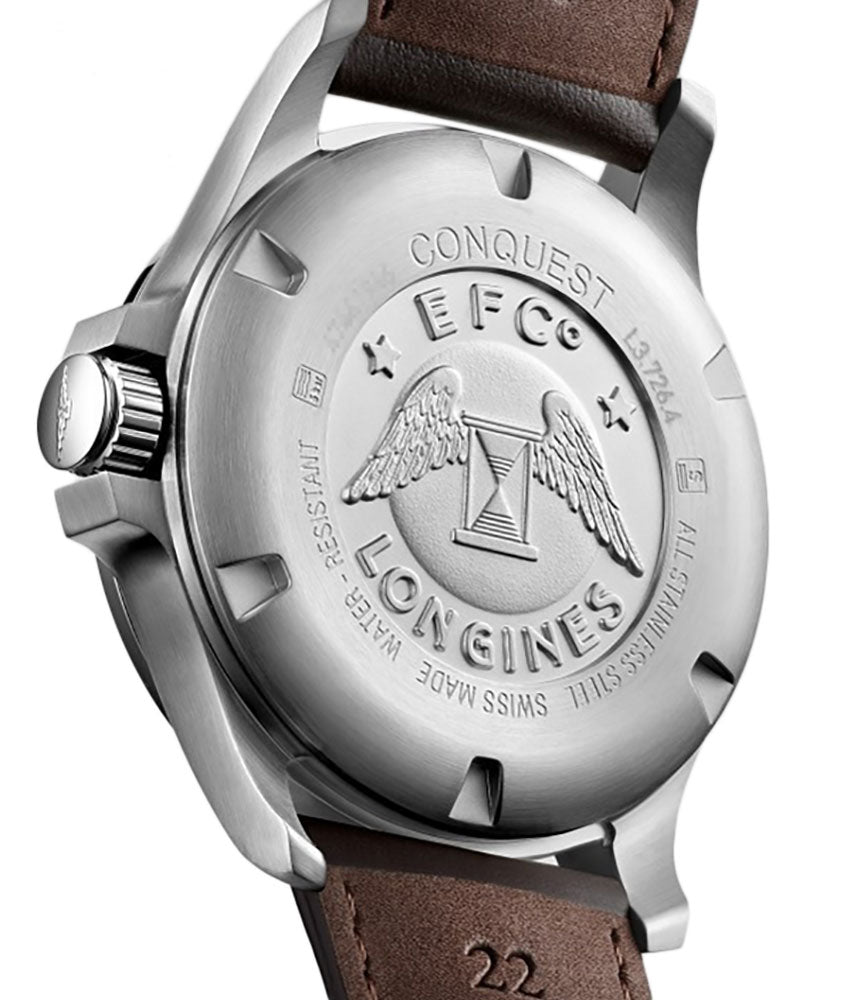 Longines Conquest V.H.P. Stainless Steel Silver Dial Brown Leather Strap Date Quartz Mens Watch L3.726.4.76.4 wholesalehk.shop