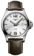 Longines Conquest V.H.P. Stainless Steel Silver Dial Brown Leather Strap Date Quartz Mens Watch L3.726.4.76.4 wholesalehk.shop