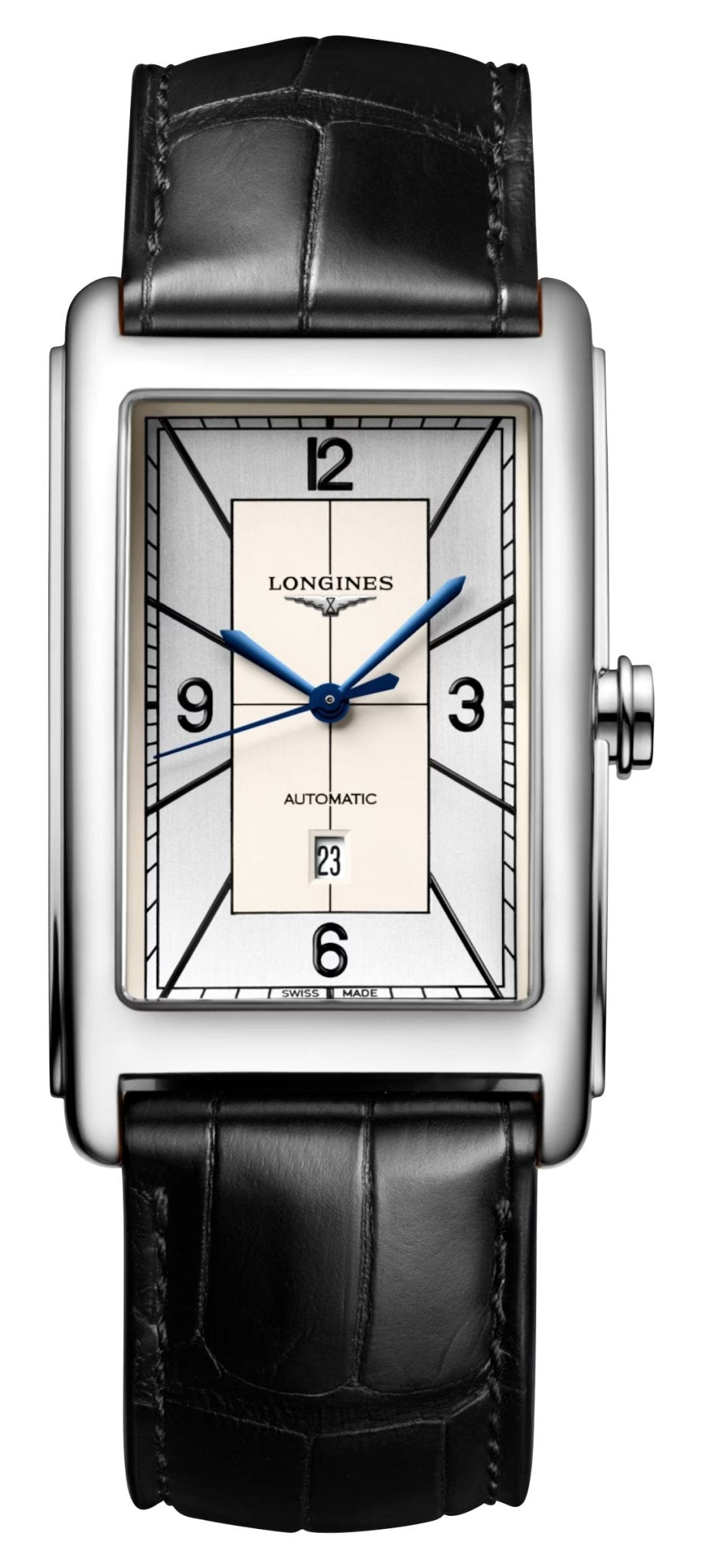 Longines DolceVita Automatic Stainless Steel Silver Dial Black Leather Strap Date Mens Watch L5.767.4.73.0 wholesalehk.shop