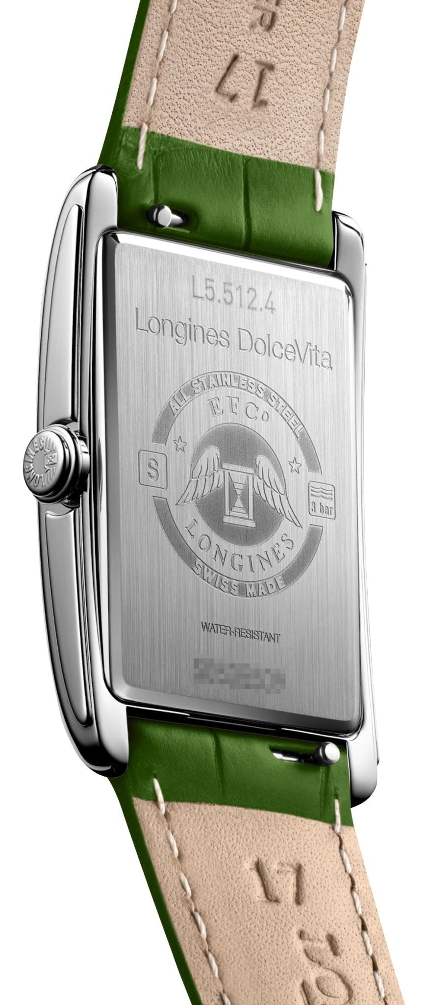 Longines DolceVita Monochrome Stainless Steel Green Dial Green Leather Strap Quartz Womens Watch L5.512.4.60.2 wholesalehk.shop