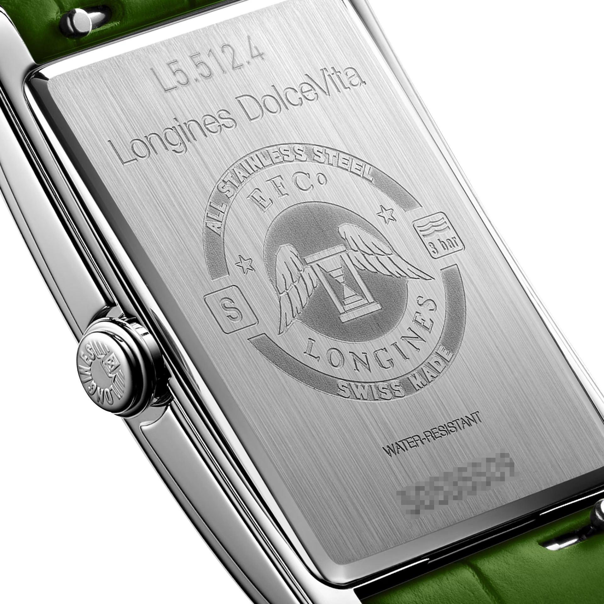 Longines DolceVita Monochrome Stainless Steel Green Dial Green Leather Strap Quartz Womens Watch L5.512.4.60.2 wholesalehk.shop