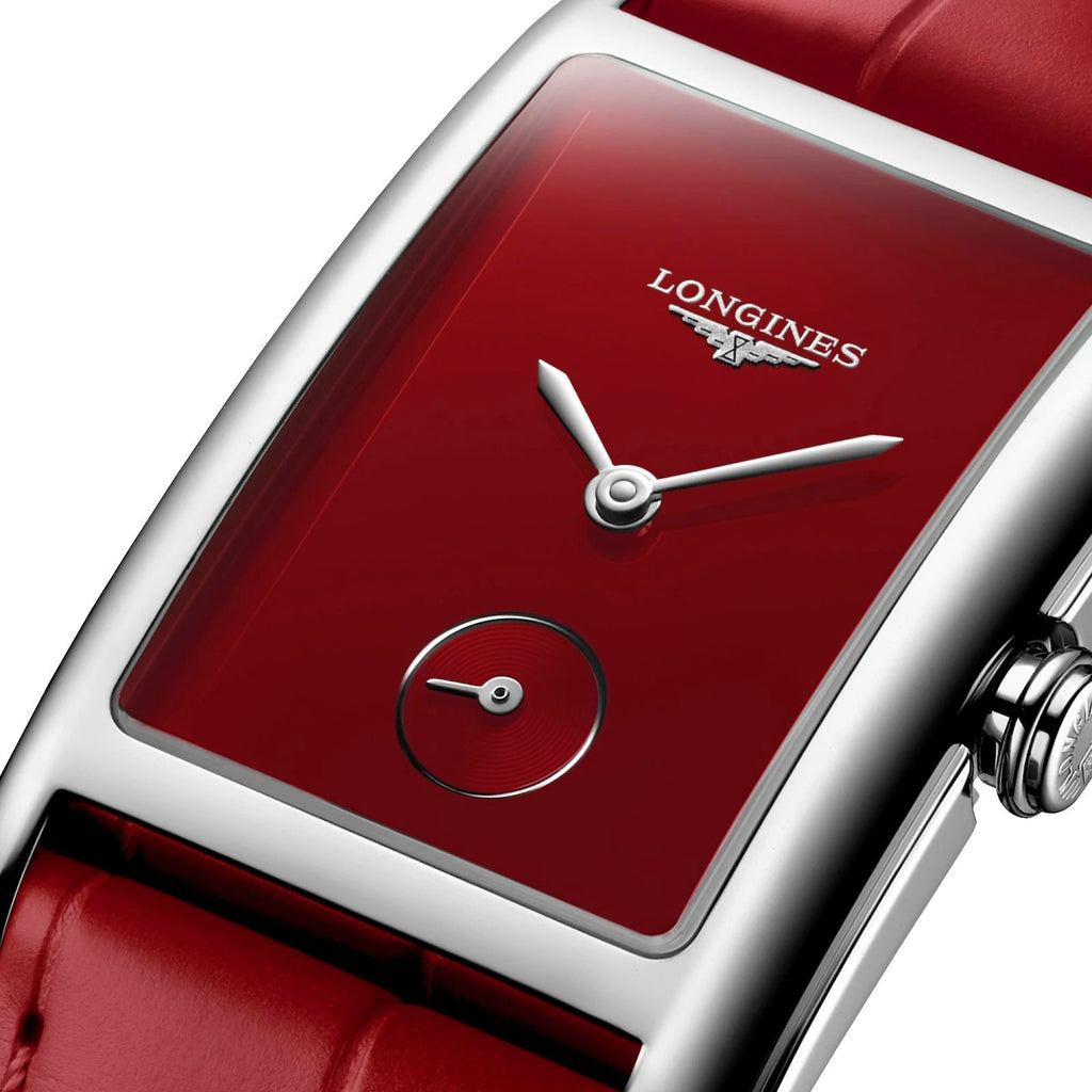 Longines DolceVita Monochrome Stainless Steel Red Dial Red Leather Strap Quartz Womens Watch L5.512.4.91.2 wholesalehk.shop