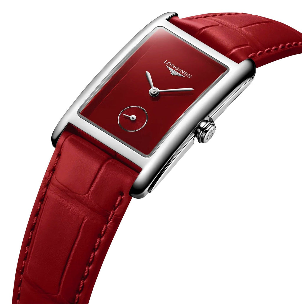 Longines DolceVita Monochrome Stainless Steel Red Dial Red Leather Strap Quartz Womens Watch L5.512.4.91.2 wholesalehk.shop