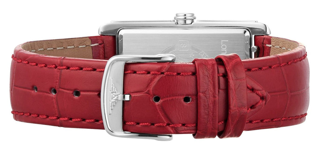 Longines DolceVita Monochrome Stainless Steel Red Dial Red Leather Strap Quartz Womens Watch L5.512.4.91.2 wholesalehk.shop