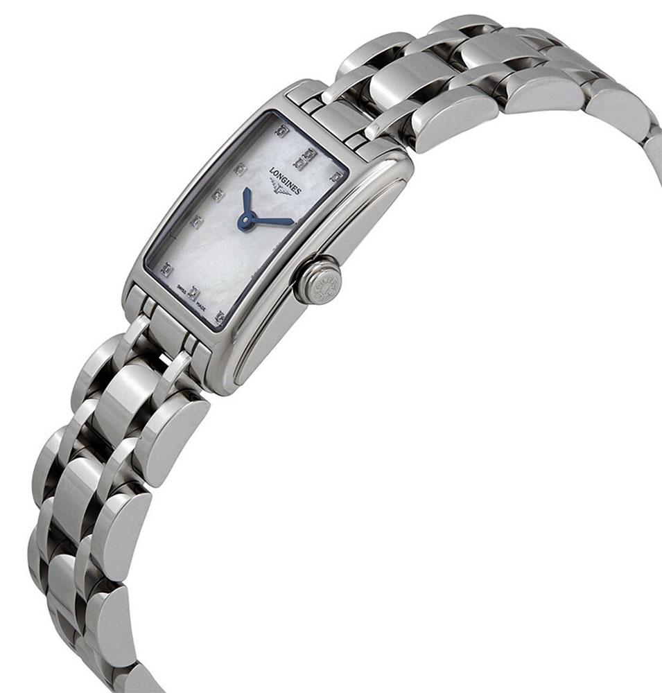 Longines DolceVita Stainless Steel Mother-Of-Pearl Dial Diamonds Rectangle Quartz Womens Watch L5.258.4.87.6 wholesalehk.shop