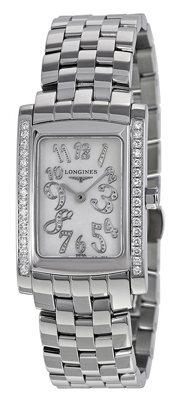 Longines DolceVita Stainless Steel Mother-Of-Pearl Dial Diamonds Rectangle Quartz Womens Watch L5.502.0.97.6 wholesalehk.shop