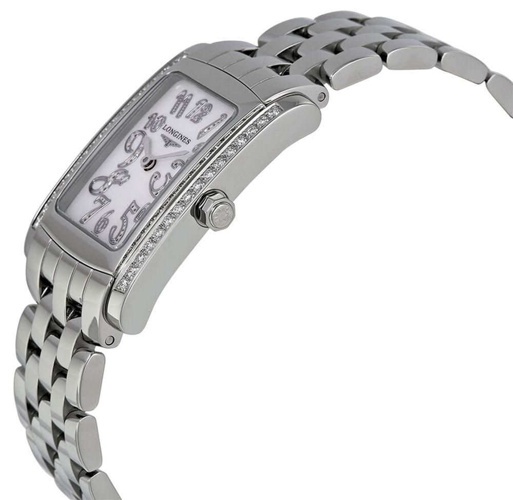 Longines DolceVita Stainless Steel Mother-Of-Pearl Dial Diamonds Rectangle Quartz Womens Watch L5.502.0.97.6 wholesalehk.shop