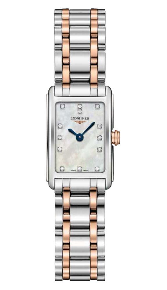 Longines DolceVita Stainless Steel & Rose Gold Mother-Of-Pearl Dial Diamonds Rectangle Quartz Womens Watch L5.258.5.87.7 wholesalehk.shop