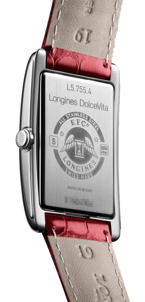 Longines DolceVita Stainless Steel Silver Dial Red Leather Strap Quartz Womens Watch L5.755.4.71.5 wholesalehk.shop