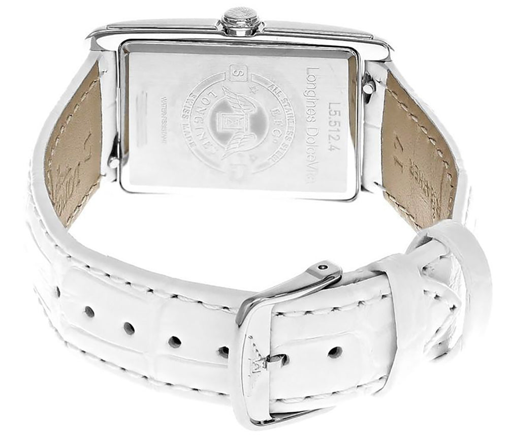 Longines DolceVita Stainless Steel Silver Dial White Leather Strap Quartz Womens Watch L5.512.4.71.2 wholesalehk.shop